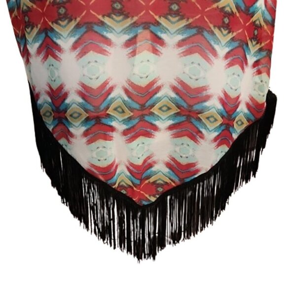 [Umgee] Sheer Open Kimono Tribal Print with Fringe - Size L - Picture 7 of 9
